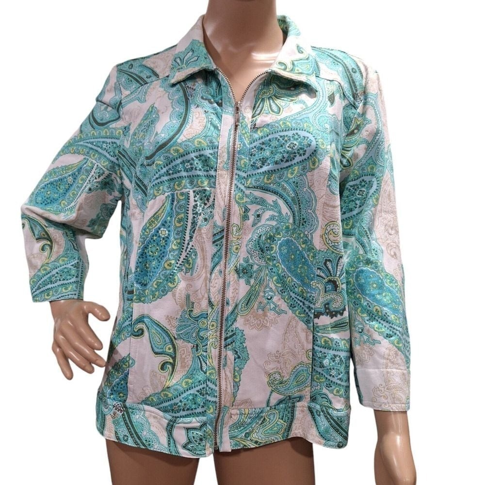 Chico's Zenergy Long Sleeve Front Zip Printed Jacket in Green for Women Size M